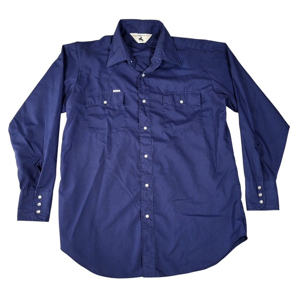 Chute #1 Shirt Mens Large Blue Long Sleeve Pearl Snap Cowboy Western Vintage